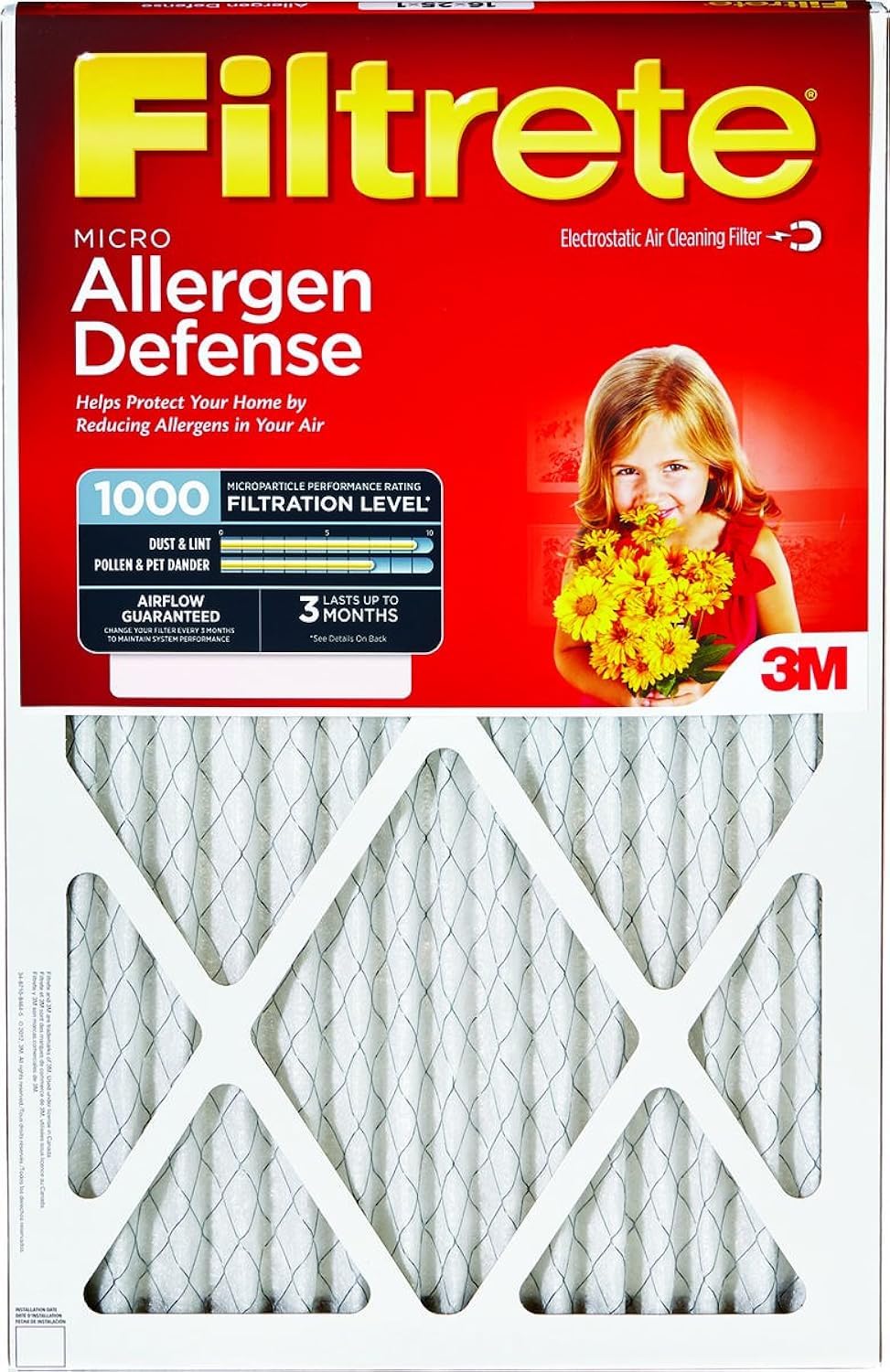 Filtrete™ Electrostatic Air Filter 1000 MPR 9801-2PK-3 , 16 in x 25 in x 1 in (40.6 cm x 63.5 cm x 2.5 cm)