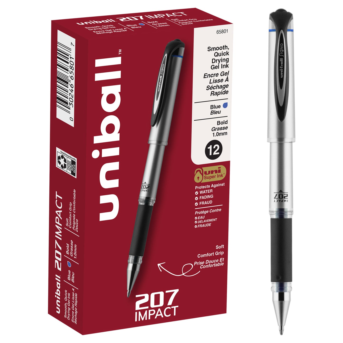 uniball™ 207 Impact Gel Pens, Bold Point (1.0mm), Blue, 12 Pack