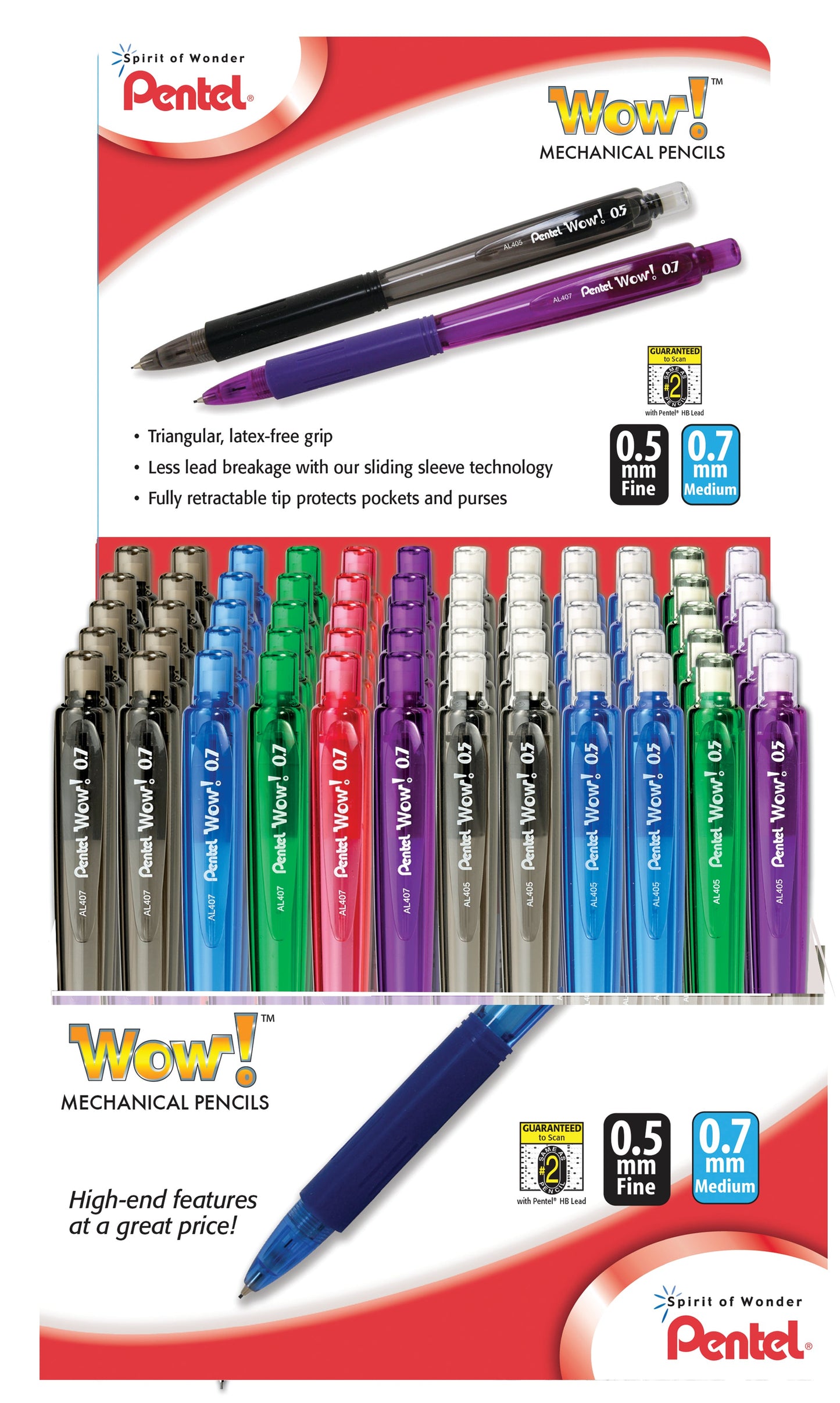 Wow! Mechanical Pencil, (0.5/0.7mm) Assorted Barrels, Open Stock Display - 144 Pieces (AL4057-12)