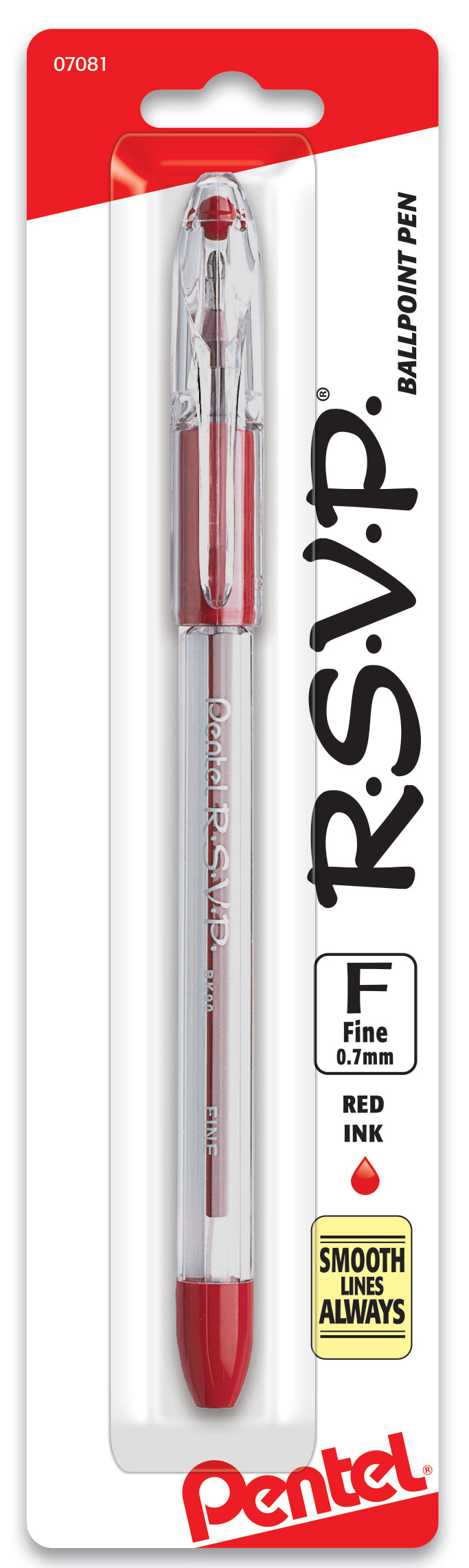 RSVP Ballpoint Pen, (0.7mm) Fine Line, Red Ink 1-Pk (BK90BPB)