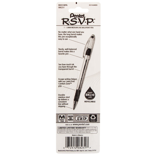 RSVP Ballpoint Pen, (1.0mm) Medium Line, Black Ink 1-Pk (BK91BPA)