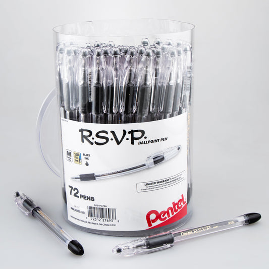 RSVP Ballpoint Pen, (1.0mm) Med Line, Black Ink, 72-pk Canister (BK91PC72A)