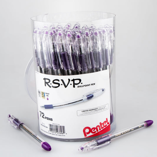 RSVP Ballpoint Pen, (1.0mm) Med Line, Violet Ink, 72-pk Canister (BK91PC72V)