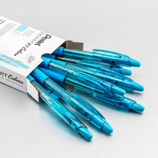 RSVP RT COLORS Retractable Ballpoint Pen, (1.0mm) Medium Line, Sky Blue Barrel, Sky Blue Ink (BK93CRS-S)