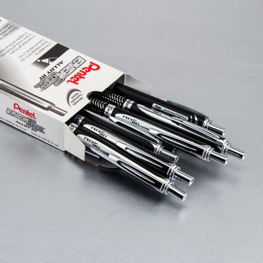 EnerGel Alloy Retractable Premium Liquid Gel Pen, (0.7mm) Metal Tip, Medium Line,Black Barrel, Black Ink (BL407A-A)