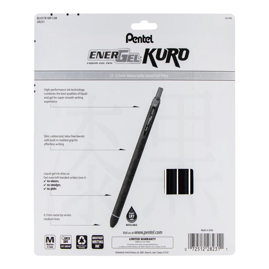 Pentel EnerGel Kuro Liquid Gel Pen, (0.7mm) Medium line, Assorted Ink (A,B,C,CA,D,E,F,K,P,S,S3,V), 12-pk (BL437R1BP12M), 24 Each