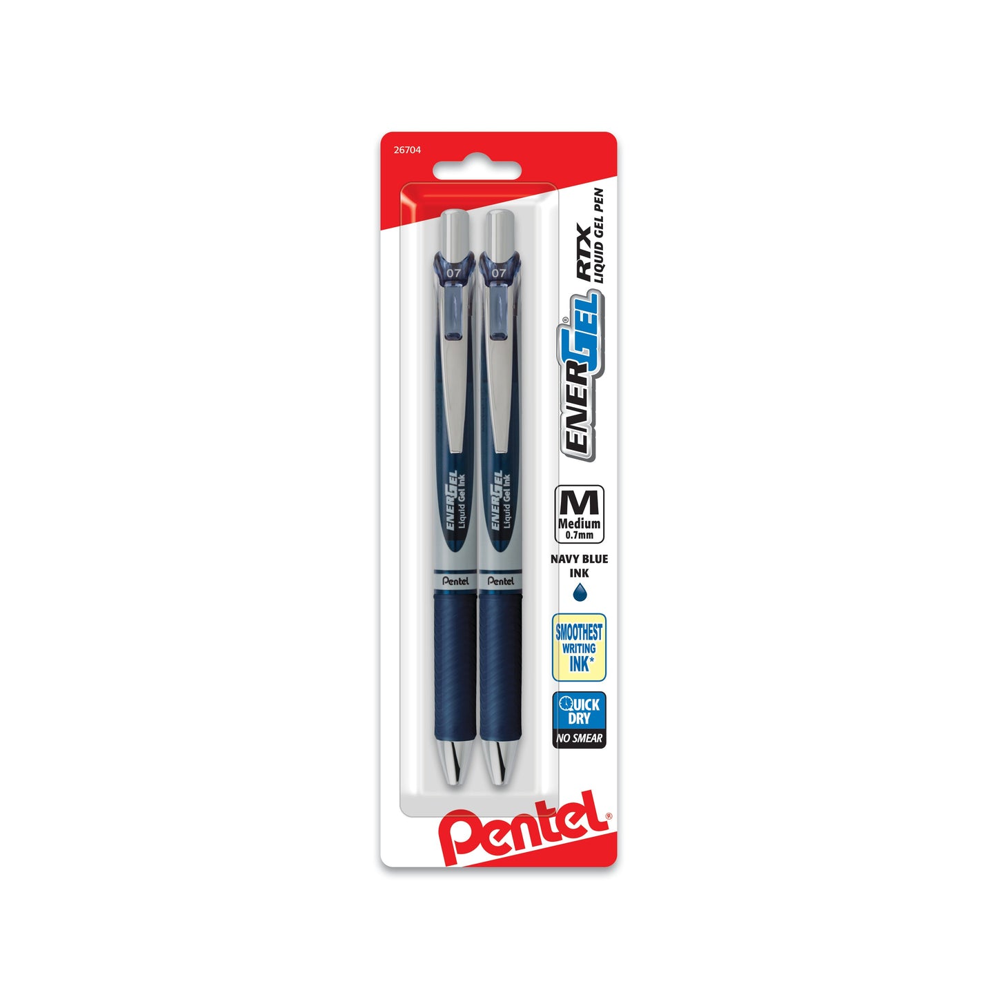EnerGel RTX Retractable Liquid Gel Pen, (0.7mm) Metal Tip, Medium Line, Navy Blue Ink 2-Pk (BL77BP2CA)