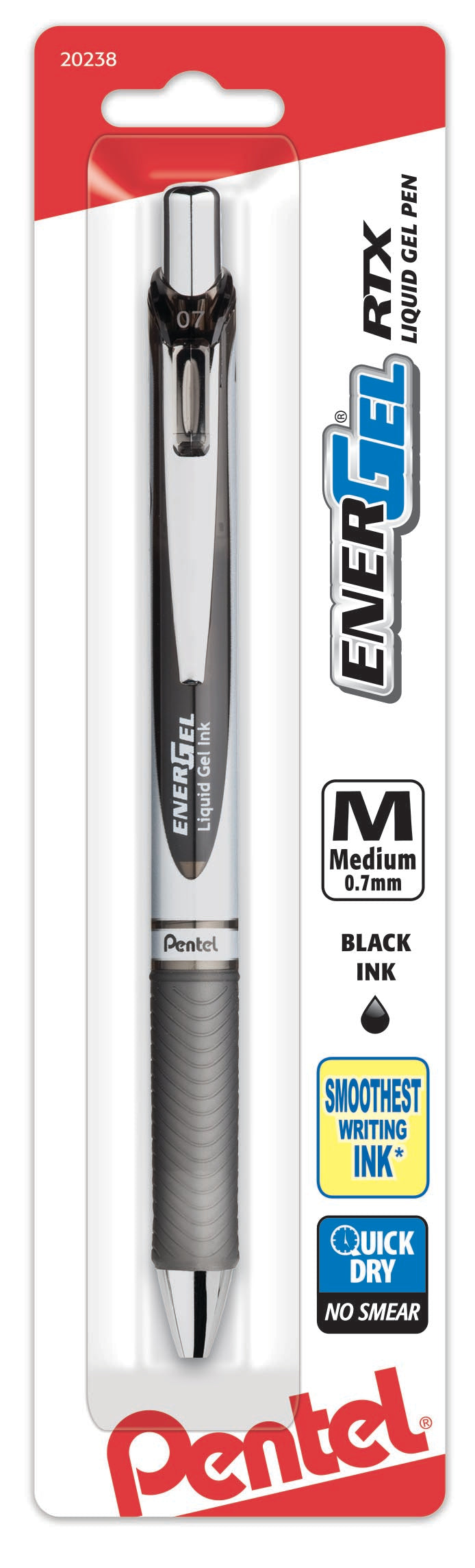 EnerGel RTX Retractable Liquid Gel Pen, (0.7mm) Metal Tip, Medium Line,Black Ink 1-Pk (BL77BPA)