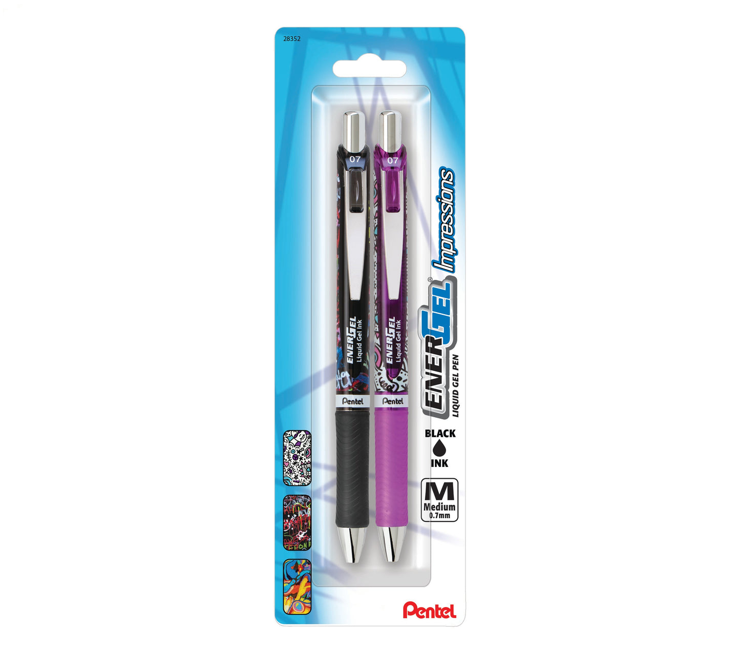 EnerGel RTX Impressions 0.7mm Med., Assorted Barrels, Black Ink, 2-pk (BL77IMPR2M)