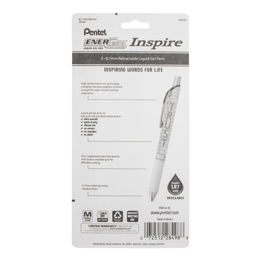 EnerGel Inspire Love/Teach/Hope, (0.7mm) Medium Line, Black Ink 3-pk (BL77INSPBP3M1)