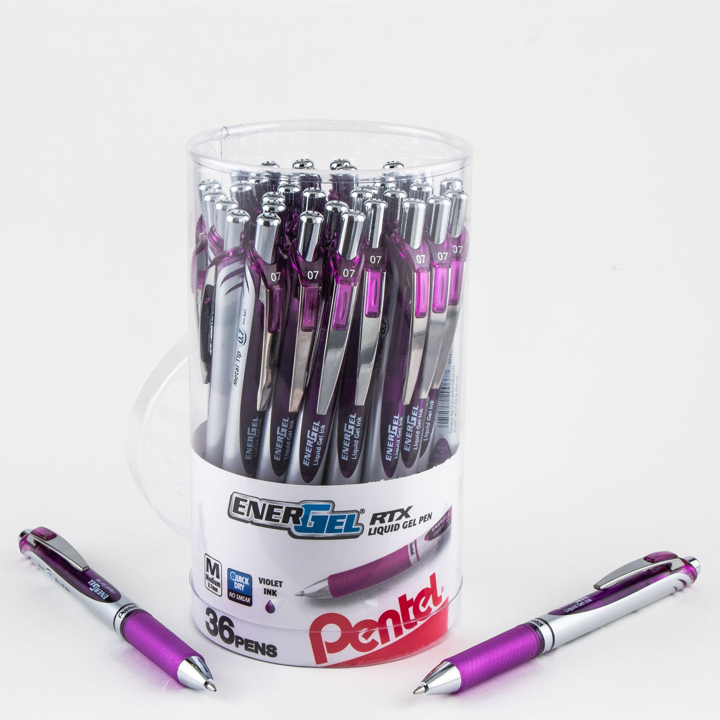 EnerGel RTX Retractable Liquid Gel Pen, (0.7mm) Metal Tip, Medium Line, Canister Violet Ink 36pk (BL77PC36V)