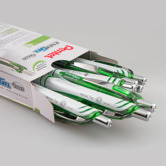 EnerGel Pearl Retractable Liquid Gel Pen, (0.7mm) Metal Tip, Medium Line, Lime Green Accent, Lime Green Ink (BL77PW-K)