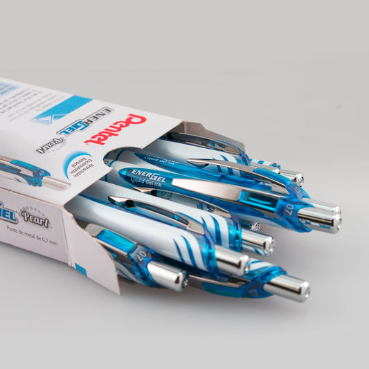 EnerGel Pearl Retractable Liquid Gel Pen, (0.7mm) Metal Tip, Medium Line, Sky Blue Accent, Sky Blue Ink (BL77PW-S)