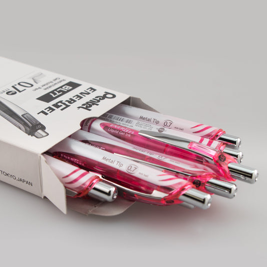 EnerGel Pearl Retractable Liquid Gel Pen, (0.7mm) Metal Tip, Medium Line, Pink Accent, Black Ink (BL77PWP-A)