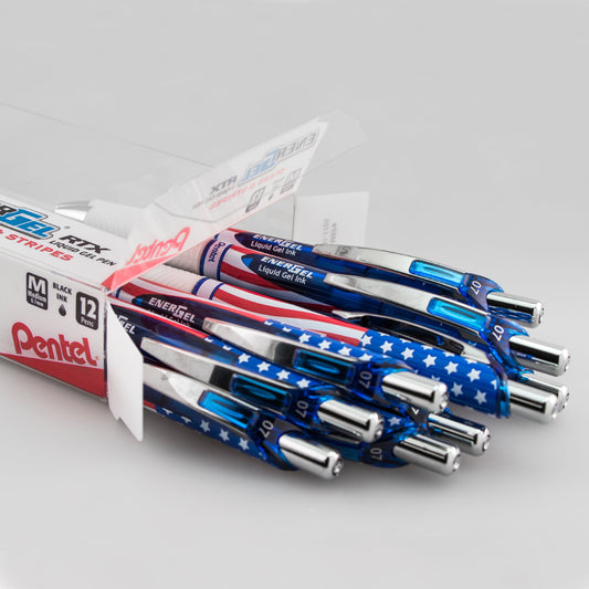 Pentel EnerGel RTX Retractable Liquid Gel Pen, Flag Barrel, (0.7mm) Metal Tip, Medium Line, Black Ink (BL77USA-A)