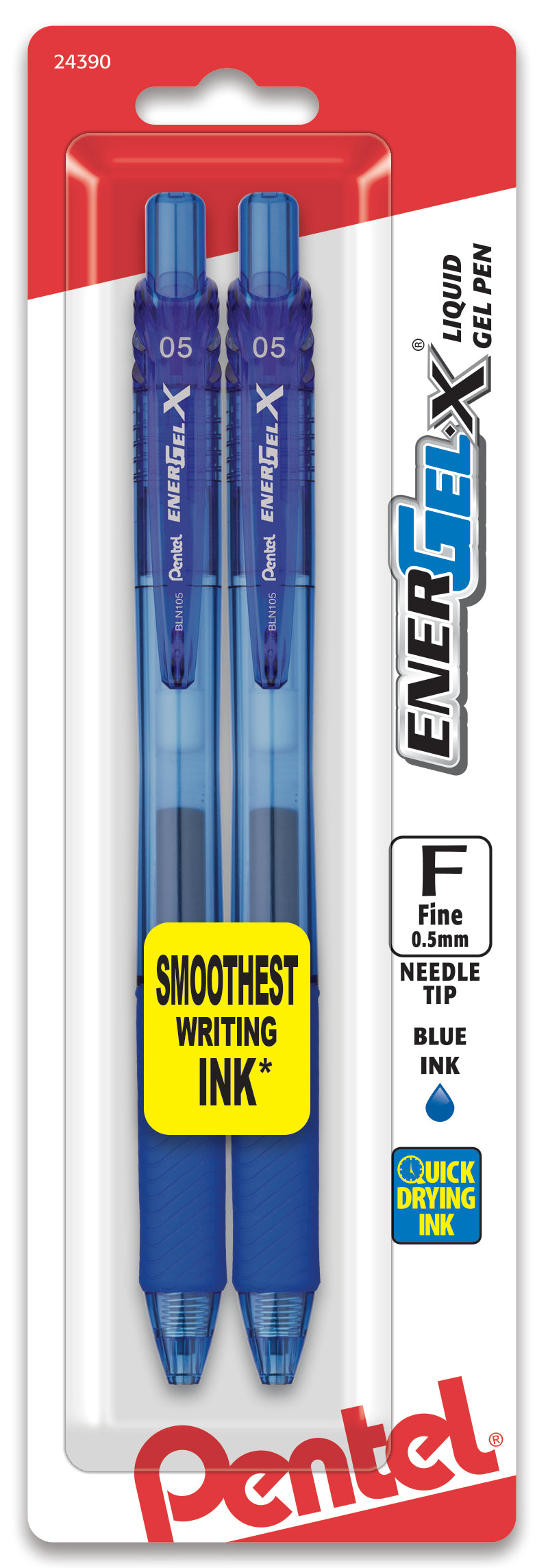 EnerGel-X Retractable Liquid Gel Pen, (0.5mm) Needle Tip, Fine Line, Blue Ink 2-Pk (BLN105BP2C)