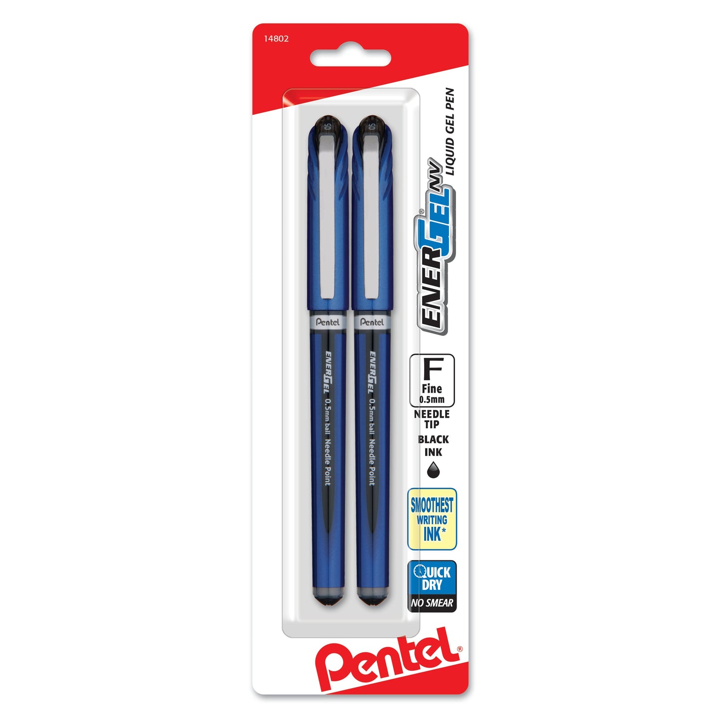 Pentel EnerGel NV Liquid Gel Pen, (0.5mm) Needle Tip, Fine Line Capped, Black Ink 2-Pk (BLN25BP2A)