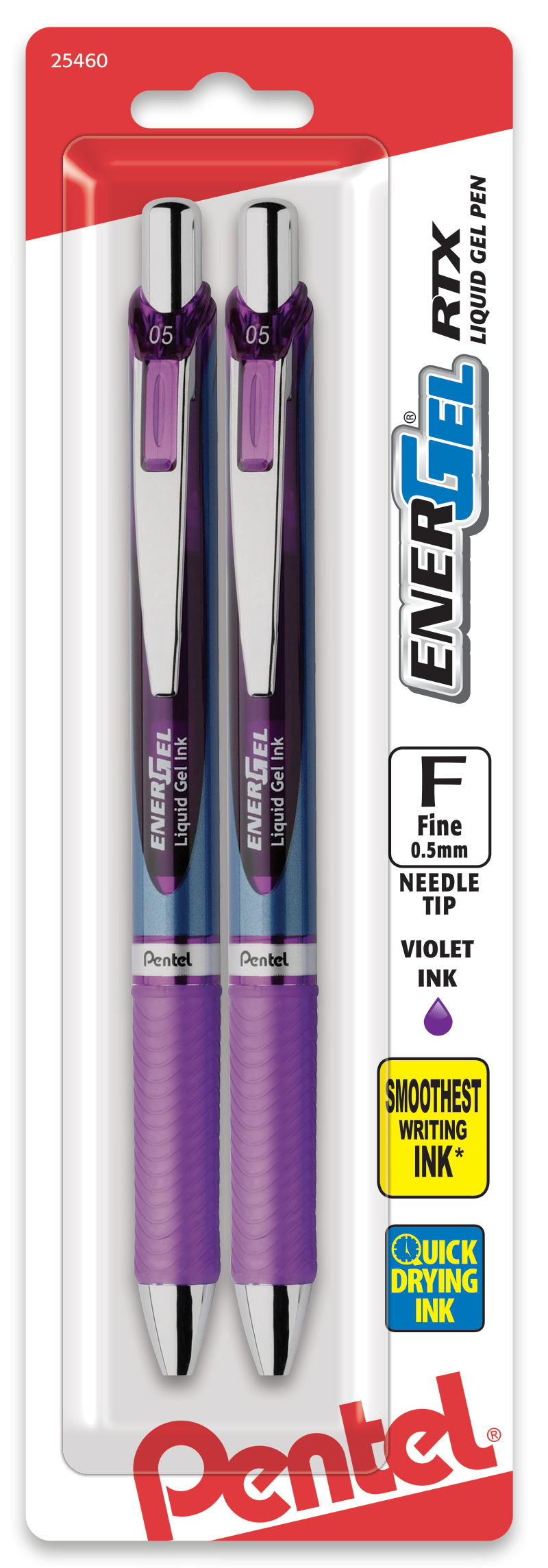EnerGel RTX Retractable Liquid Gel Pen, (0.5mm) Needle Tip, Fine Line, Violet Ink 2-Pk (BLN75BP2V)
