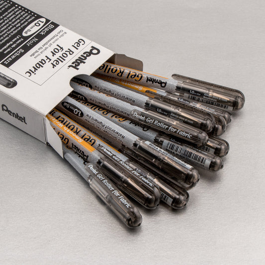 Pentel Arts Gel Roller For Fabric, (1.0mm) Bold Lines, Permanent, Black Ink (BN15-A), 48 Dozen