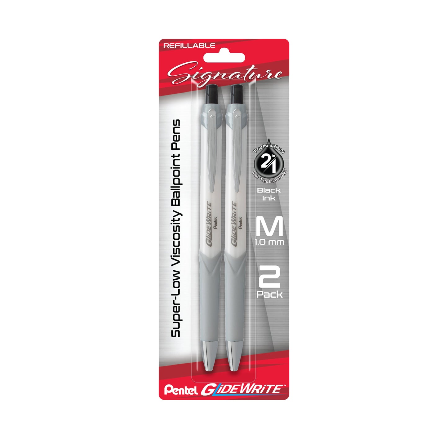 GlideWrite Signature Ballpoint Pen, (1.0mm) medium, white barrel, Black Ink, 2-pk (BX930WBP2A)