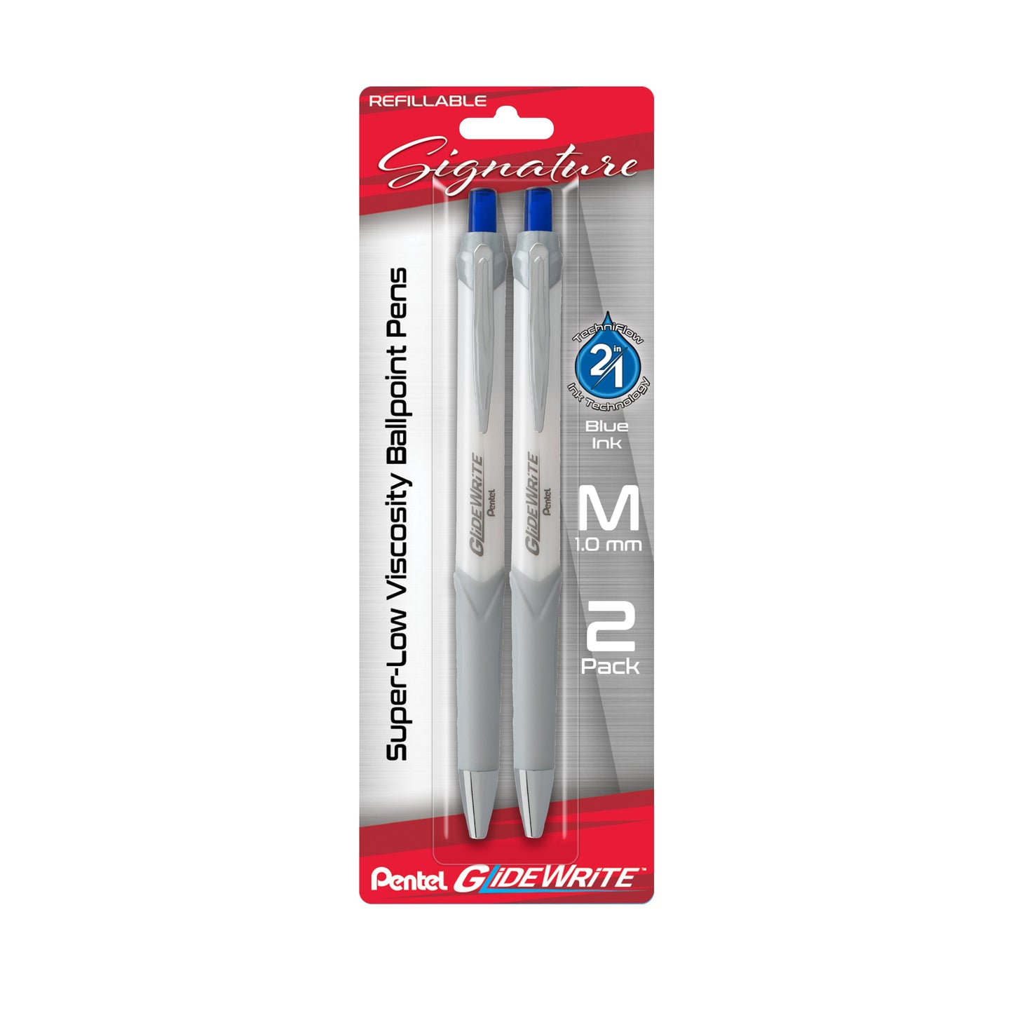 GlideWrite Signature Ballpoint Pen, (1.0mm) medium, white barrel, Blue Ink, 2-pk (BX930WBP2C)