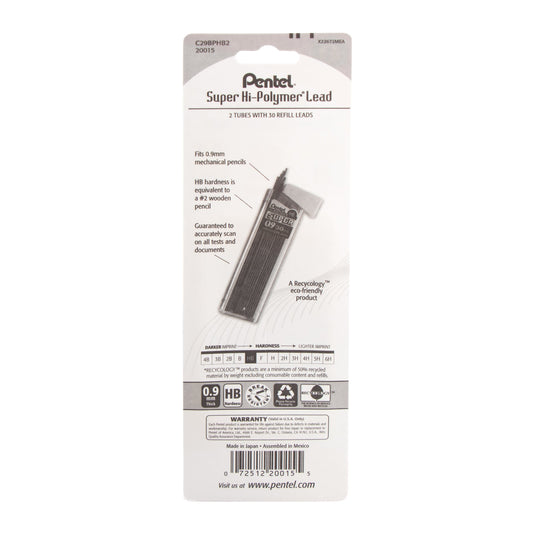 Pentel Super Hi-Polymer Lead Refill (0.9mm) Thick, HB, 30 pcs/Tube 2-Pk (C29BPHB2), 144 Each