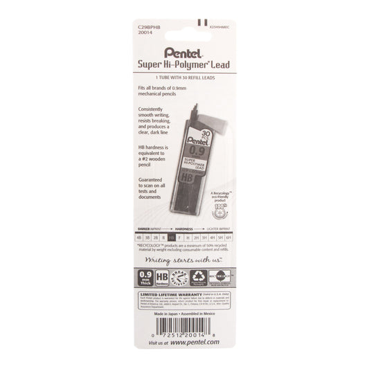 Pentel Super Hi-Polymer Lead Refill (0.9mm) Thick, HB, 30 pcs/Tube 1-Pk (C29BPHB)