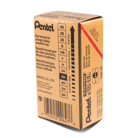 Super Hi-Polymer Lead Refill (0.5mm) Fine, 3H, 12 pcs/Tube (C505-3H)