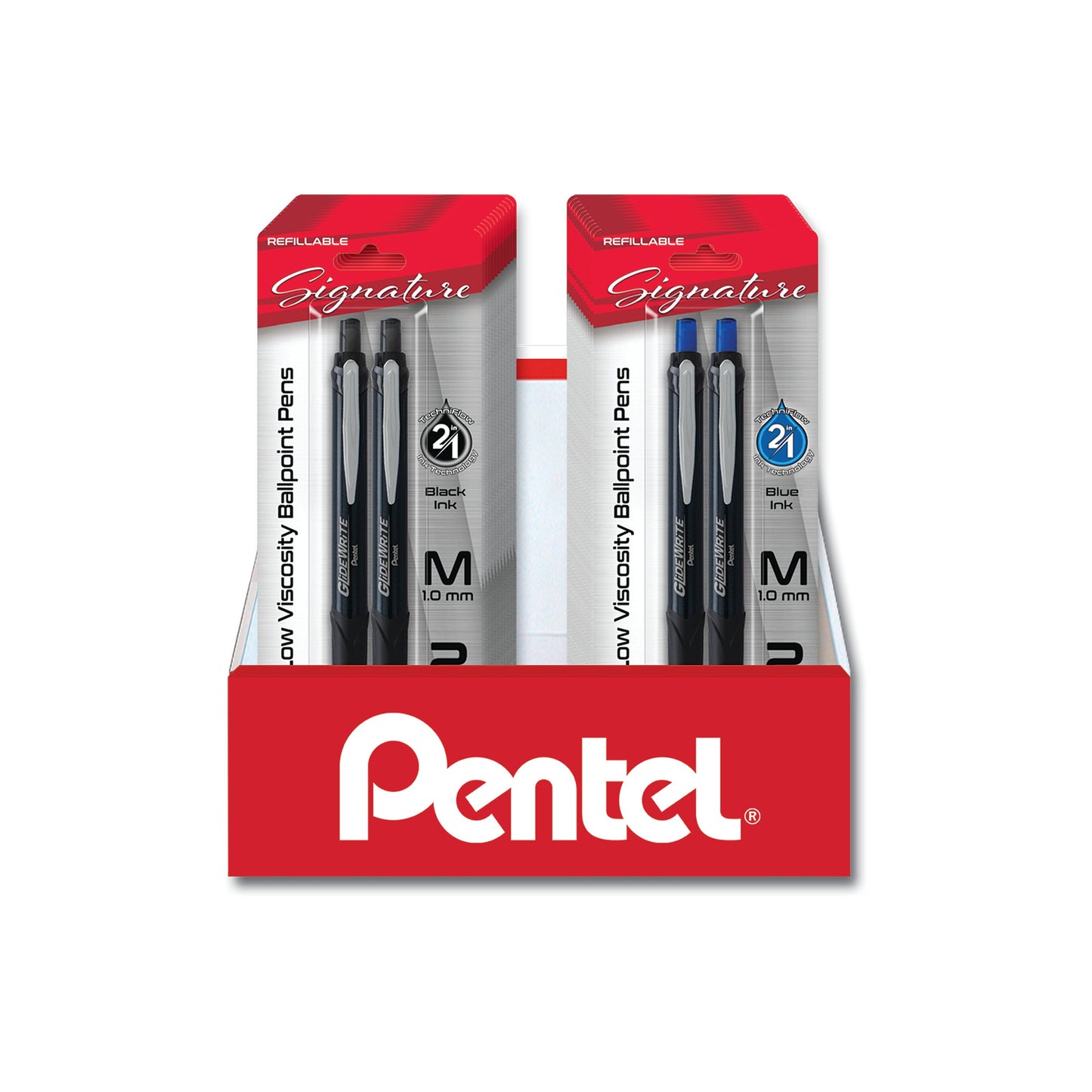 GlideWrite Signature Ballpoint Pen, (1.0mm) medium, black barrel, Black/Blue Ink, 2-pk Blister Pack Counter Display - 24 Pieces (CD2BX930ABP2AC)