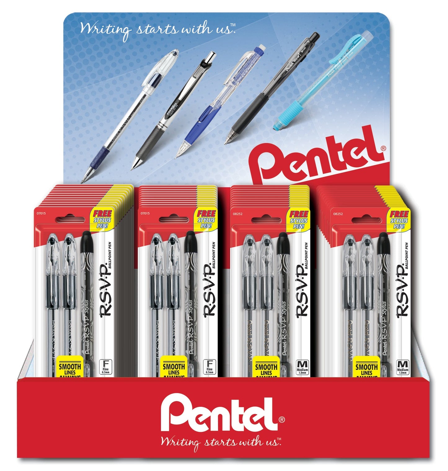 RSVP Ballpoint Pen, (0.7mm/1.0mm) Fine/Medium Line, Black Ink, 2-Pks, Blister Pack Counter Display - 48 Pieces (CD4BK9091-2A)