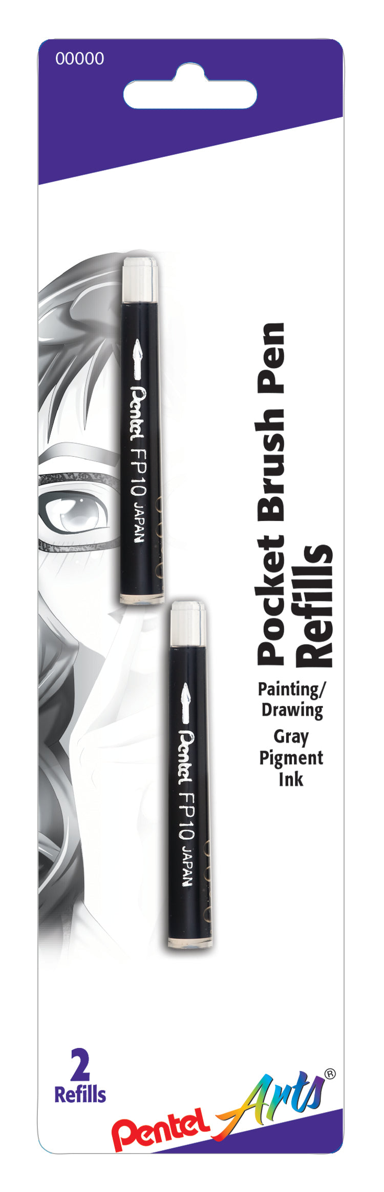 Refills for Pentel Arts Pocket Brush, Gray Pigment Ink, 2-pk (FP10BP2N)