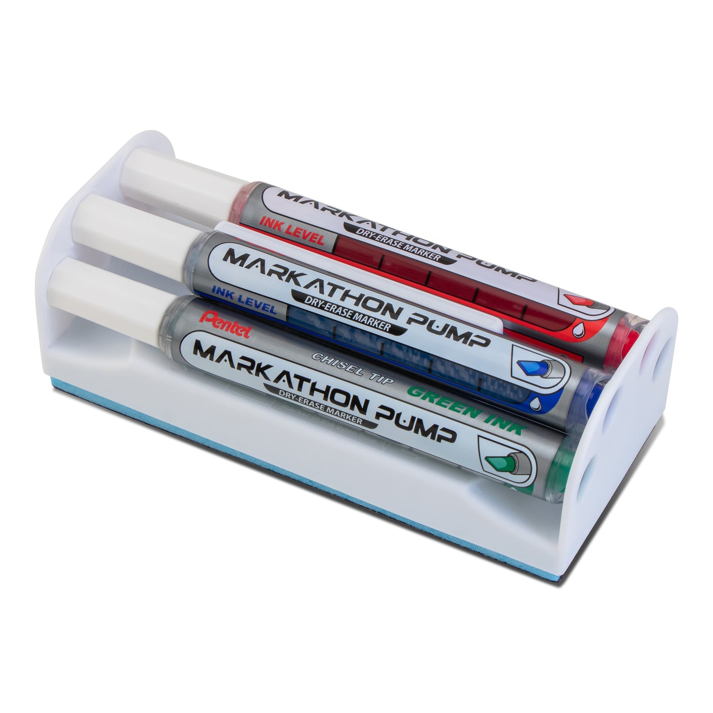 Markathon Pump Dry Erase Marker, Chisel Tip, Assorted Colors (A,B,C,D), 4-pk with Eraser (MWL6SXBP4MKIT)