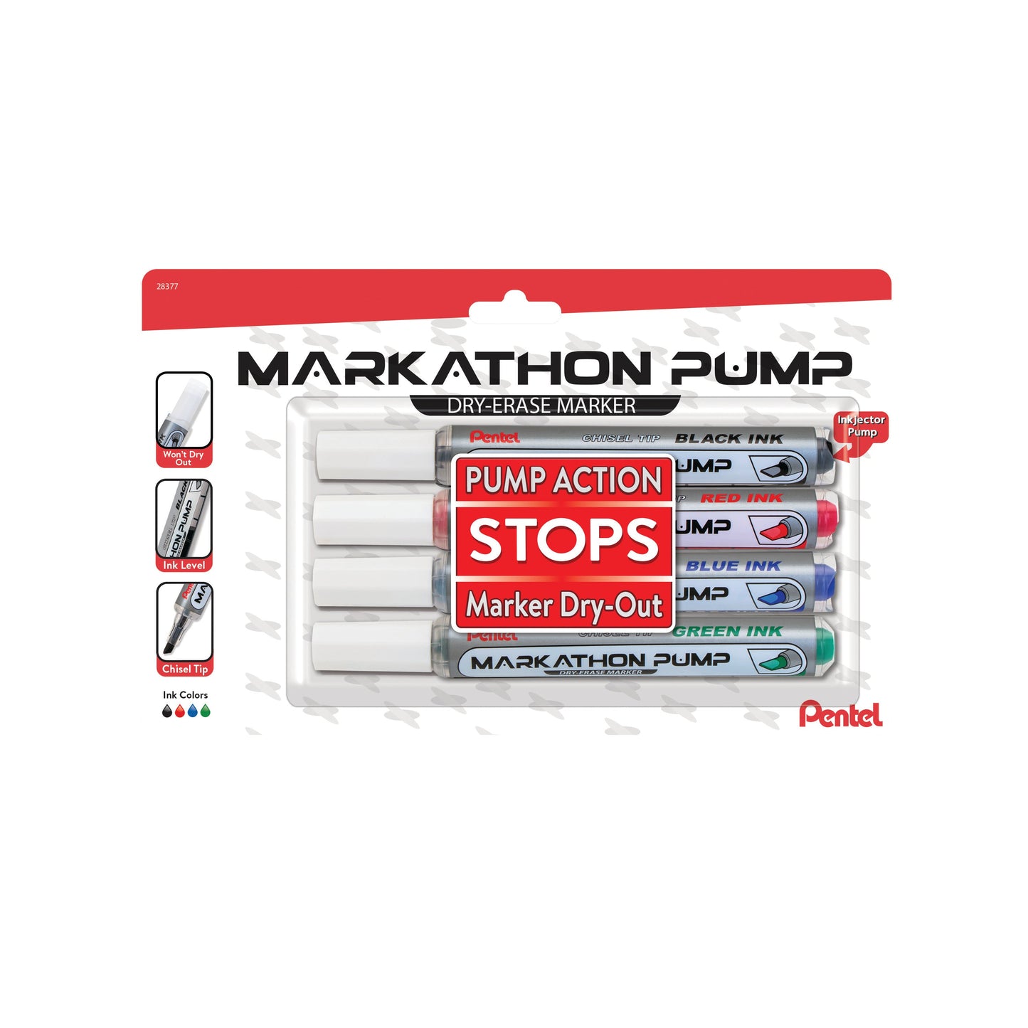 Markathon Pump Dry Erase Marker, Chisel Tip, Assorted Colors (A,B,C,D), 4-pk (MWL6SXBP4M)