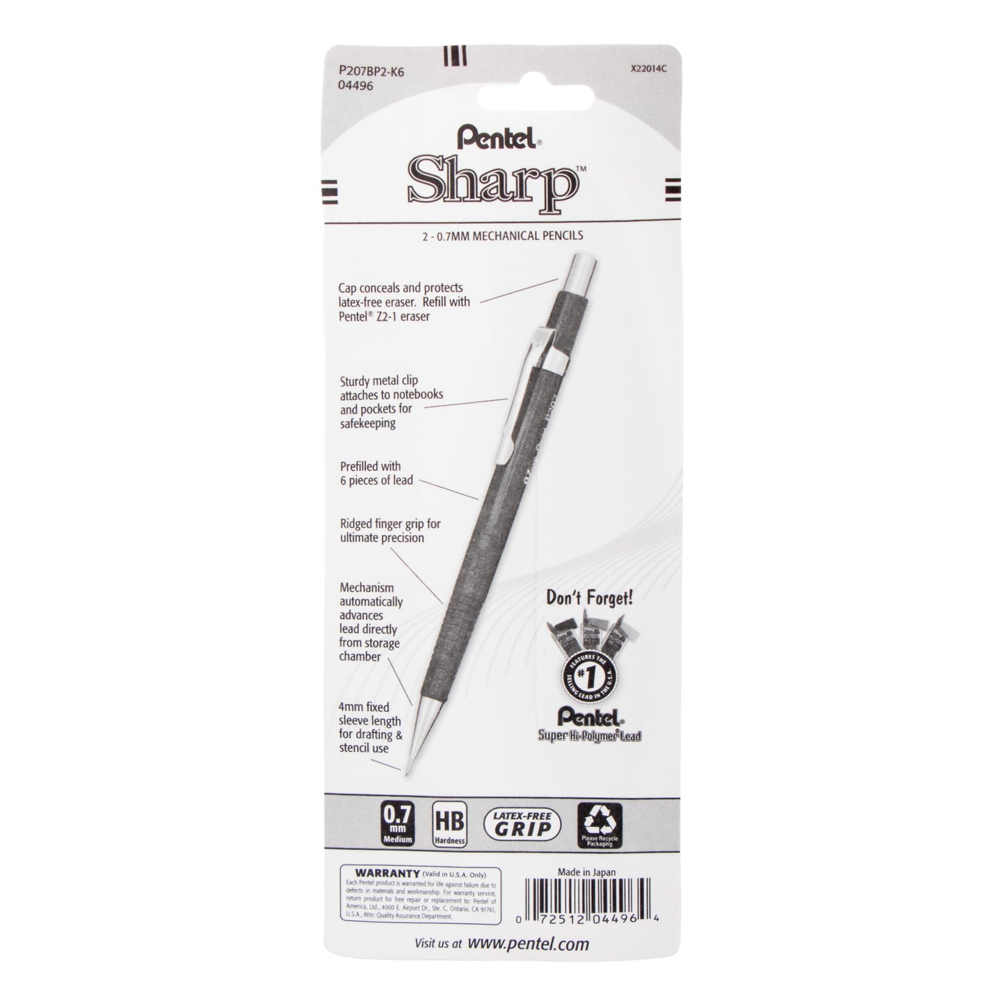 Sharp Mechanical Pencil (0.7mm) 2-Pk (P207BP2-K6)