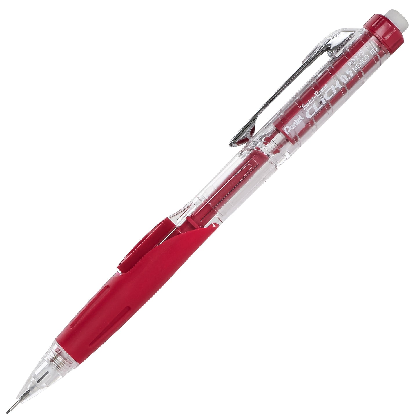 Twist-Erase Click Mechanical Pencil (0.5mm) Clear Barrel, Red Grip (PD275TB)