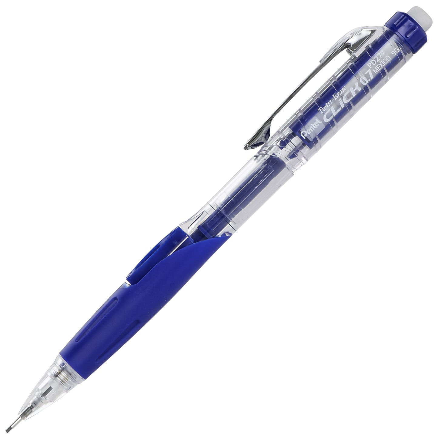 Twist-Erase Click Mechanical Pencil (0.7mm) Clear Barrel, Blue Grip (PD277TC)