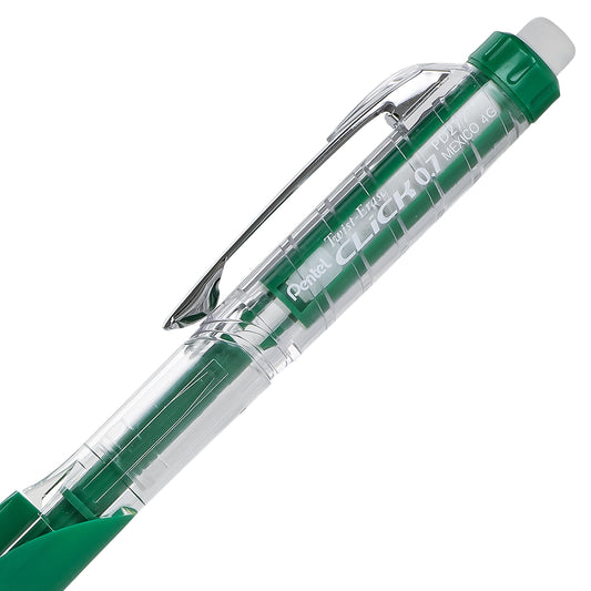 Twist-Erase Click Mechanical Pencil (0.7mm) Clear Barrel, Green Grip (PD277TD)