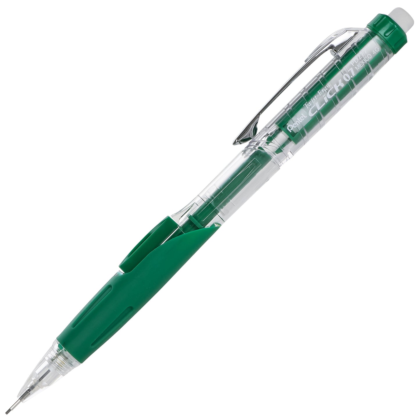 Twist-Erase Click Mechanical Pencil (0.7mm) Clear Barrel, Green Grip (PD277TD)