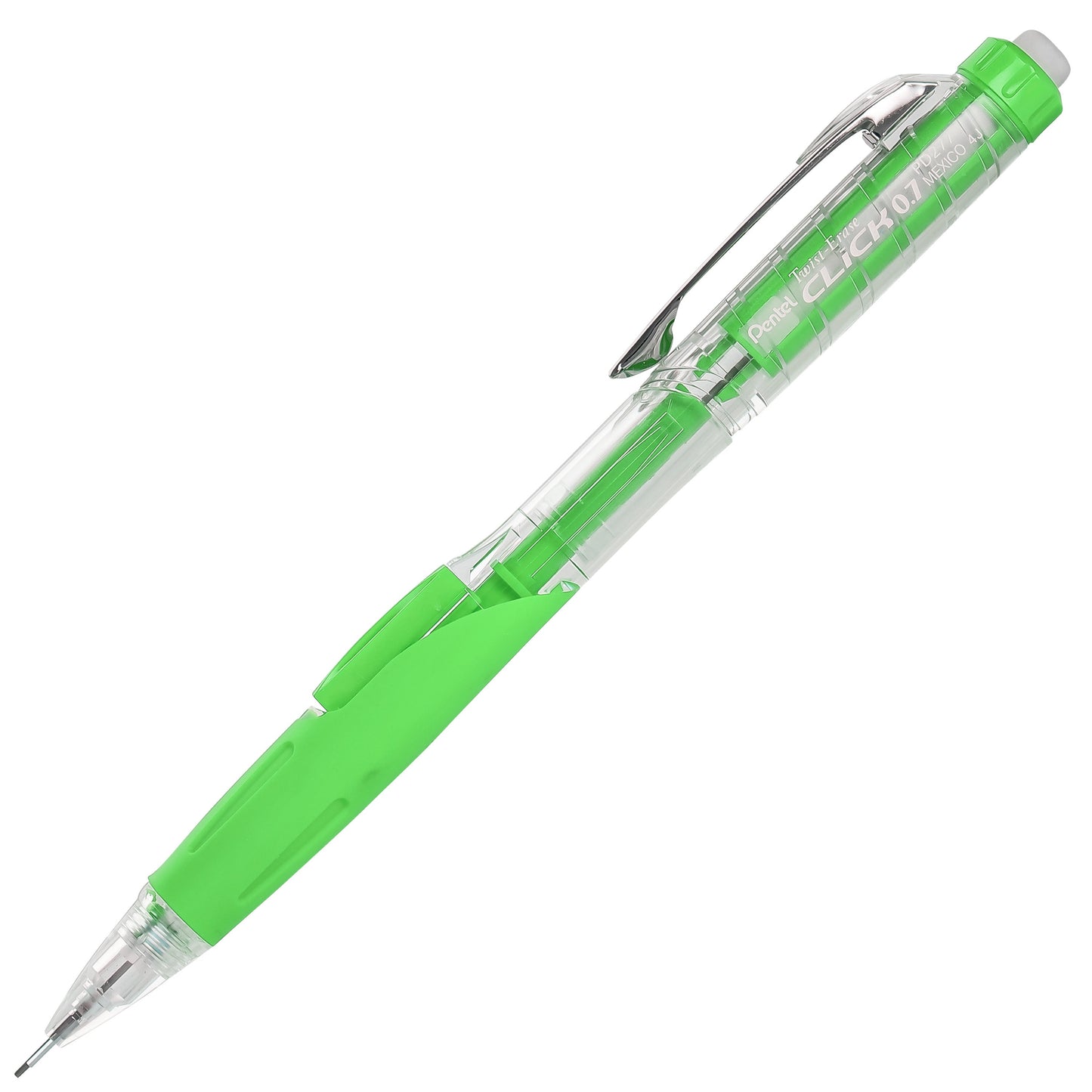 Twist-Erase CLICK Mechanical Pencil, (0.7mm), Clear Barrel, Lime Green Grip (PD277TK)