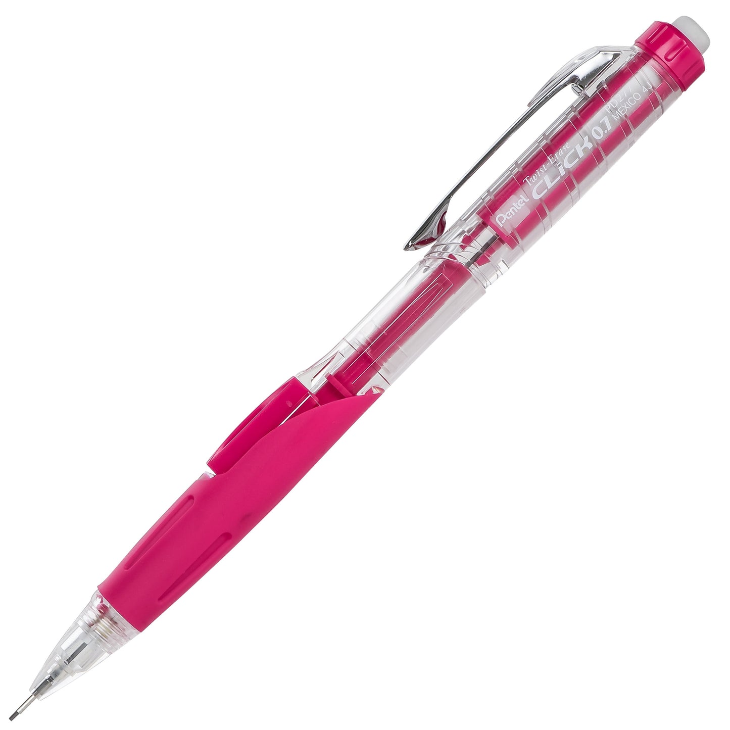 Twist-Erase Click Mechanical Pencil (0.7mm) Clear Barrel, Pink Grip (PD277TP)
