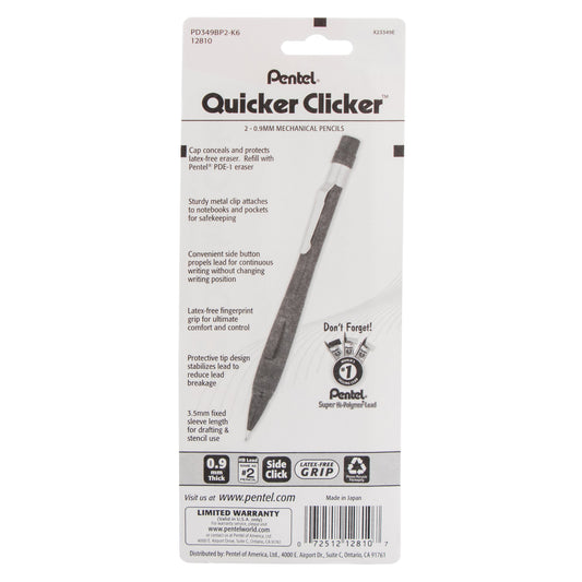Quicker Clicker Mechanical Pencil (0.9mm) Transparent Red Barrel 2-Pk (PD349BP2-K6)