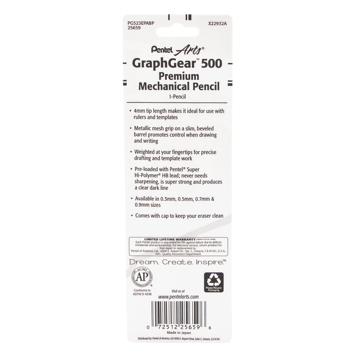 Pentel Arts GraphGear 500 Premium Drafting Pencil (0.3mm), Brown Barrel, 1-Pk (PG523EPABP)