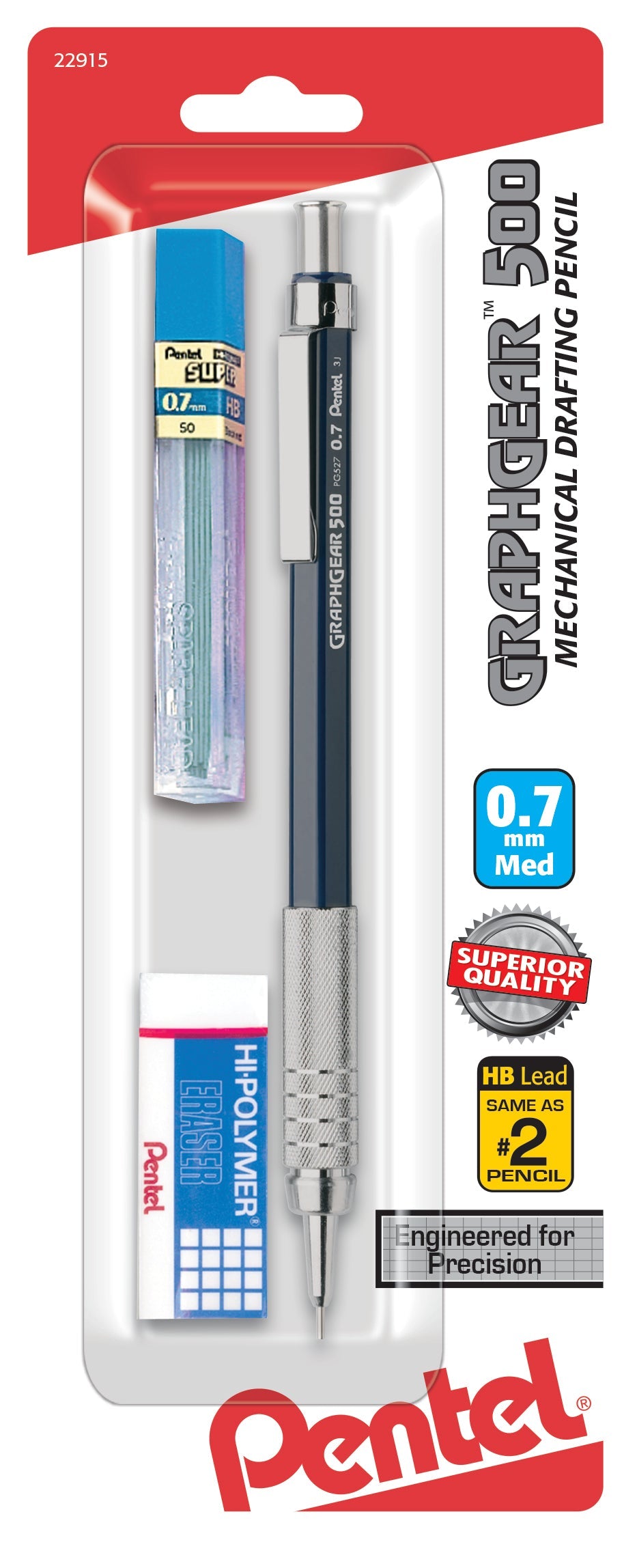 GraphGear 500 Automatic Drafting Pencil (0.7mm), Blue Barrel 1-Pk with Lead & Small Block Eraser (PG527LEBP)