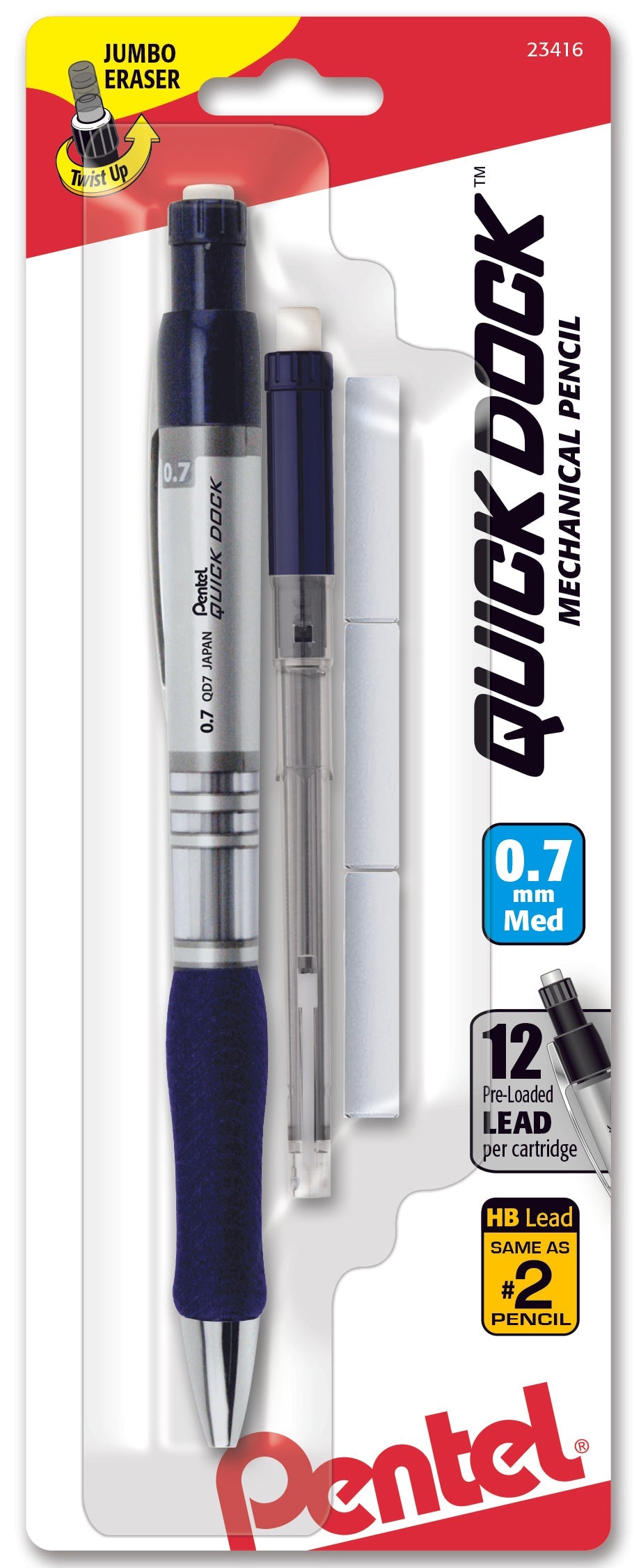 Quick Dock Mechanical Pencil (0.7mm) 1-Pk + 1 Refill Cartridge + 3 Erasers (QD7ELE3BP)
