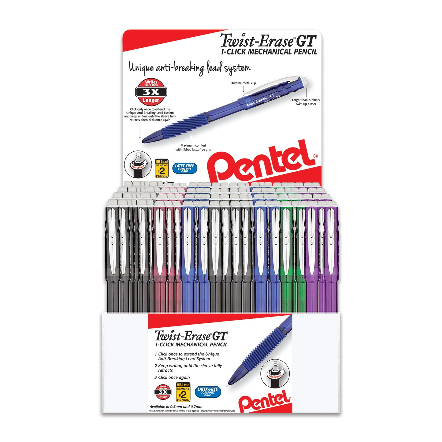 Twist-Erase GT 1-Click Mechanical Pencil, (0.5/0.7mm) Assorted Barrel Colors,
Open Stock Display - 108 Pieces (QE2057-9)