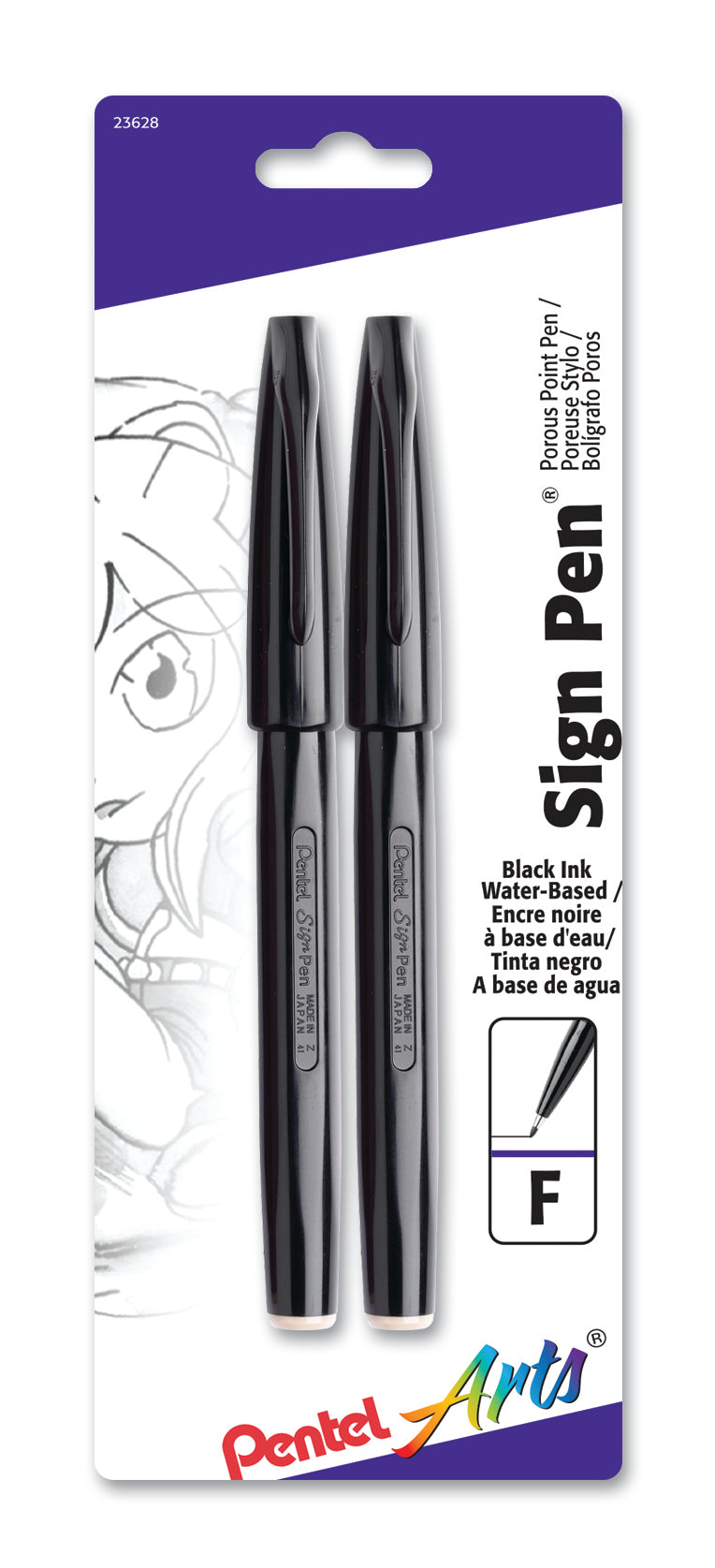 Pentel Arts Sign Pen Black Ink 2-Pk (S520BP2A)