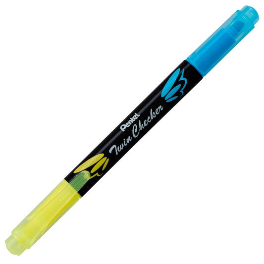 Twin Checker Dual-tip Highlighter, Chisel Tip, Yellow/Blue Ink (SLW8-GS)