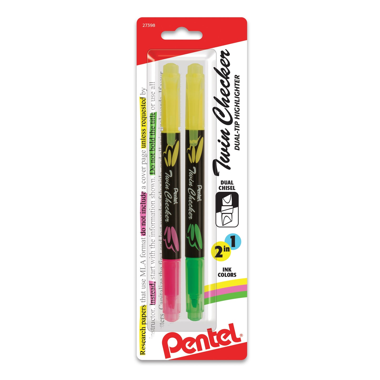 Twin Checker Dual-tip Highlighter, Chisel Tip, Mixed Pack Inner (GP/GK, GF/GS), 2-pk (SLW8BP2M)