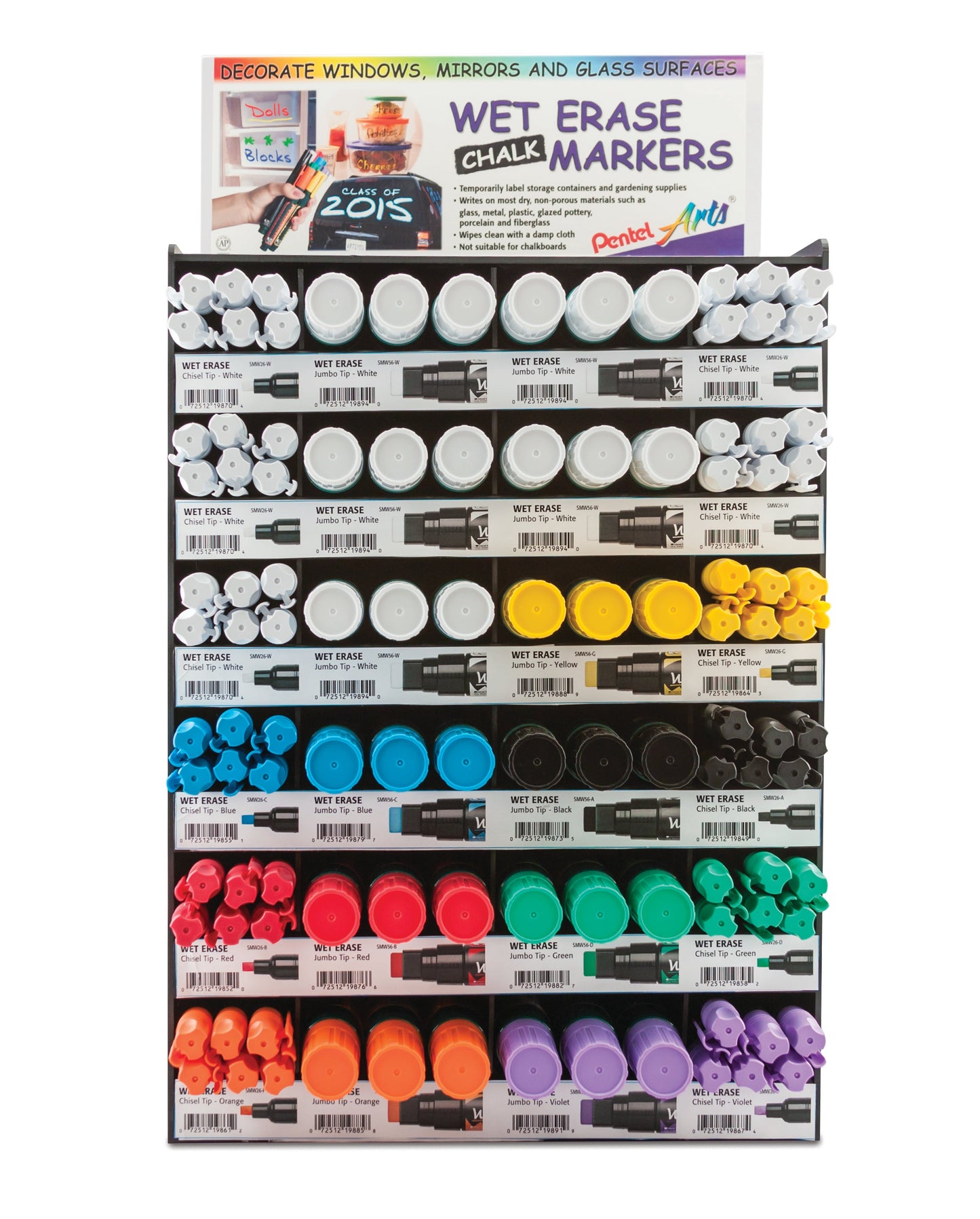 Pentel Arts Wet Erase Chalk Marker Tower Open Stock Display - 108 Pieces (SMW256-108)