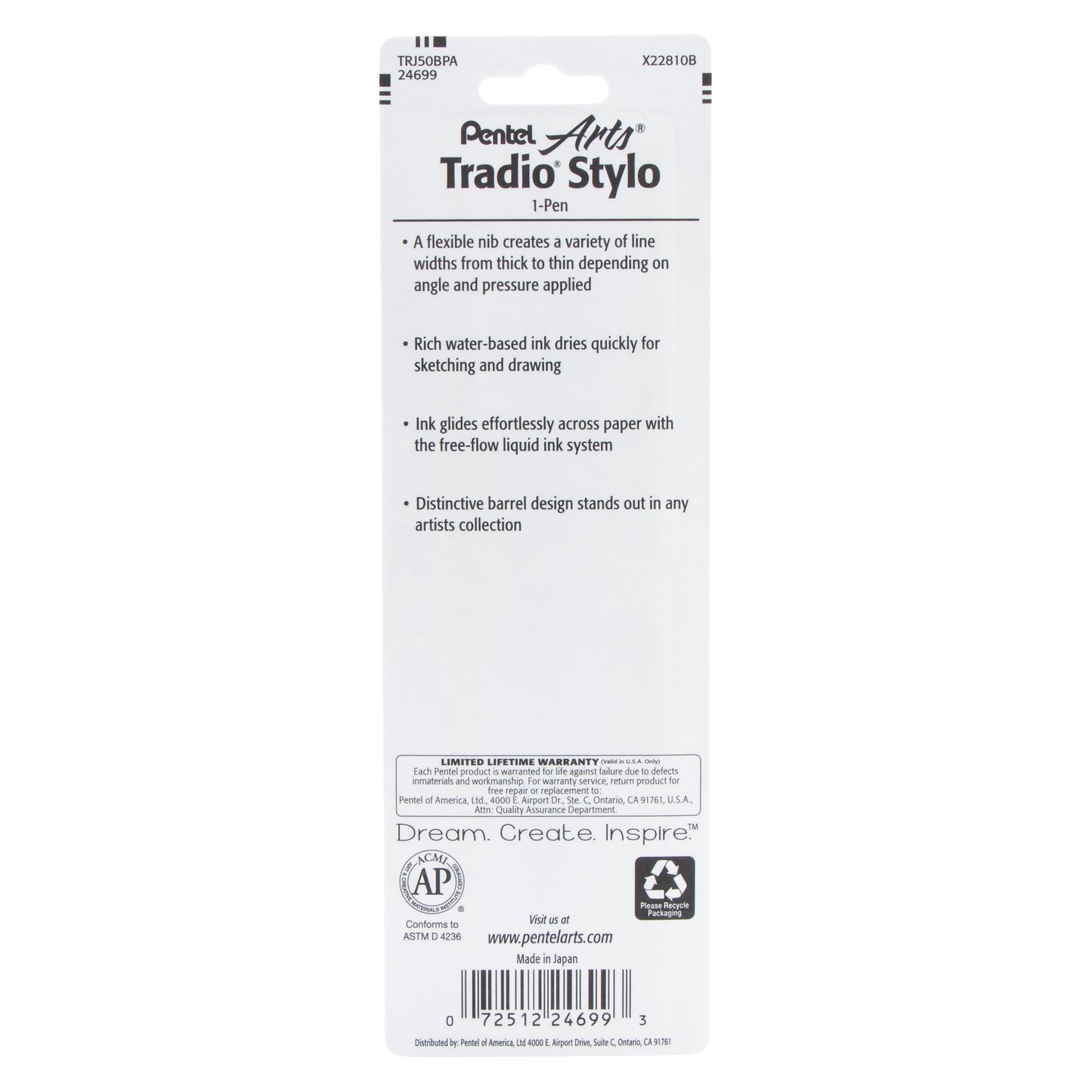 Pentel Arts Tradio Stylo Sketch Pen Black Ink, 1-Pk (TRJ50BPA)